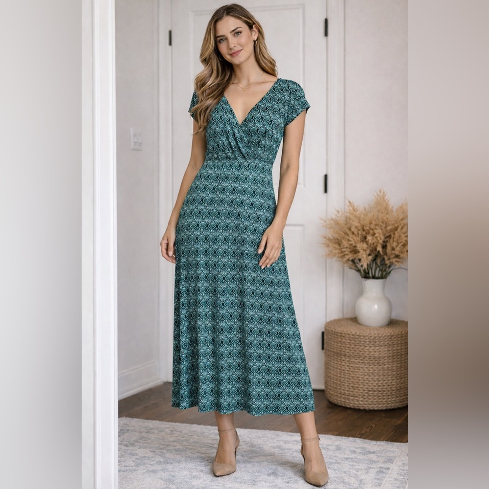 dressbarn Teal and Black Maxi Dress Size 10